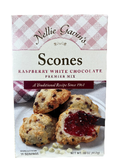 Scone mix box with raspberry white chocolate.