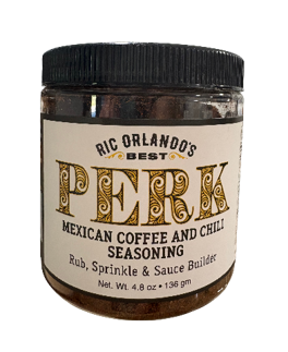 Mexican coffee chili seasoning jar, black lid.