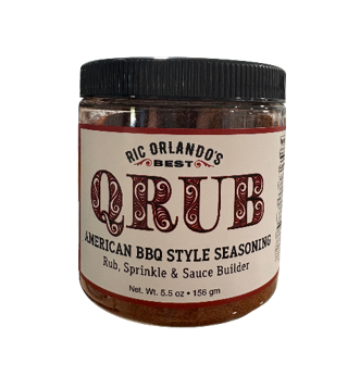 BBQ seasoning jar with black lid.