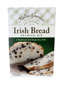 Irish bread mix box with sliced loaf.